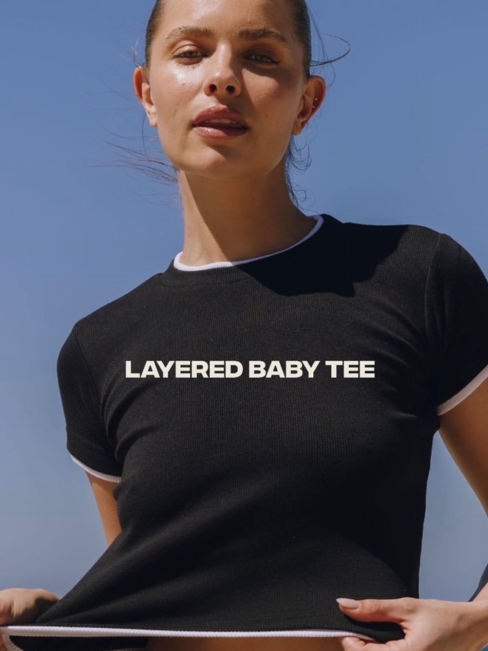 Daily Drills Women's 'Layered Baby Tee' Short Sleeve T-shirt Top in Black